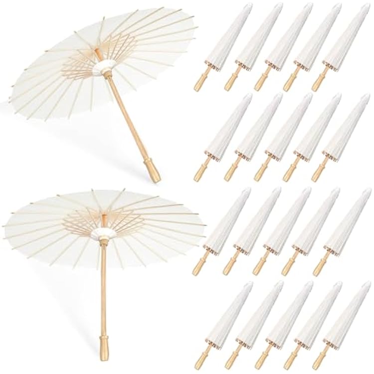 20 PCS 33 Inches White Paper Umbrellas, Oiled Chinese & Japanese Style White Parasols, White Paper Parasols Umbrellas Bulk for DIY Painting, Wedding, Bridal Party, Ceiling Decoration
