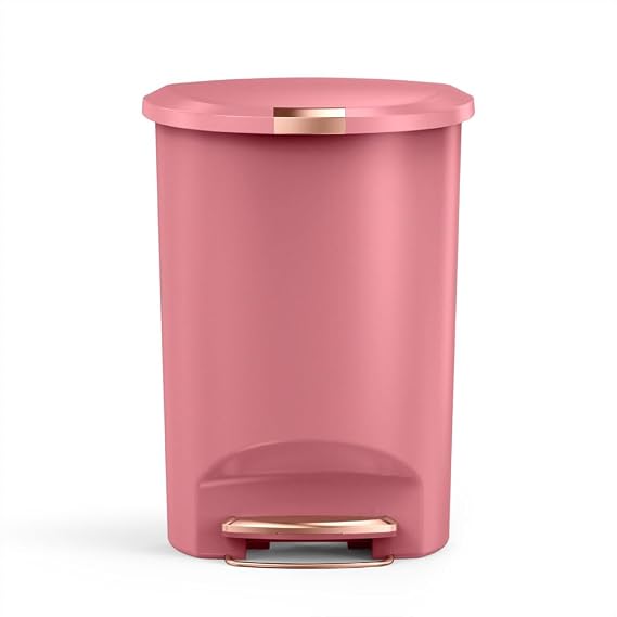 simplehuman Semi-Round Step Can, 50L / 13 Gallon Kitchen Trash Can, Studio Edition, Pet-Proof Slide Lock, 150,000-Step Pedal, Lid Shox Silent Close, Blush Plastic