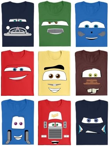 Custom Car Face Shirts for Halloween Funny Family Matching Shirts Custom Birthday T-Shirts for Boys and Girls Toddler Party Tees Multicolor