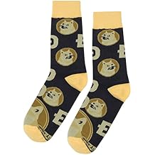 Dogecoin Dress Socks Funny Novelty Crazy Fun Design Men Size 8-12 Cotton Casual Crew Colorful Funky Fancy Socks Gift for Men