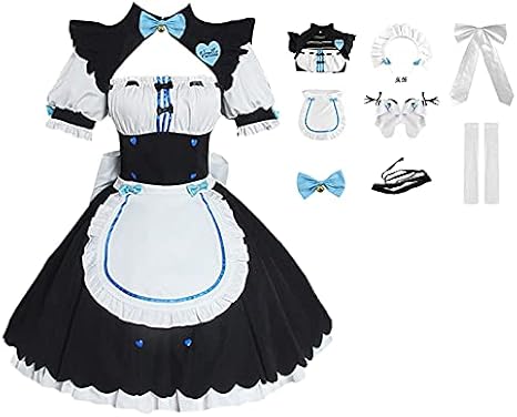 Women Maid Outfit Cosplay Anime Neko Black and White Maid Dress Cat Ears Halloween Costumes