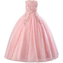 IDOPIP Sequin Flower Girl Lace Dress for Kids Wedding Pageant Party Formal Long Gown Princess First Communion Tulle Dresses