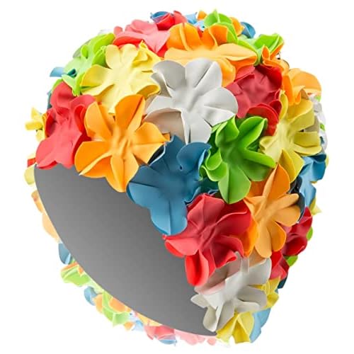 Sporti Flower Swim Cap - Swim Cap for Women- Stylish, Heavy-Duty Rubber, Hair Protection - Ideal for Water Enthusiasts