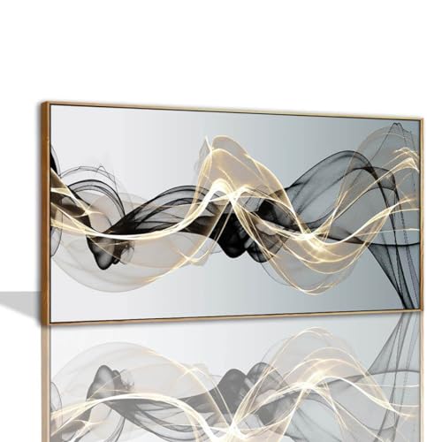 Abstract Wall Art for Living Room Black and Gold Bedroom Wall Decor Above Bed Modern Large Size Wooden Framed Artwork for Home Walls Abstract Pictures for Kitchen Bedroom Home Office 24x48inch