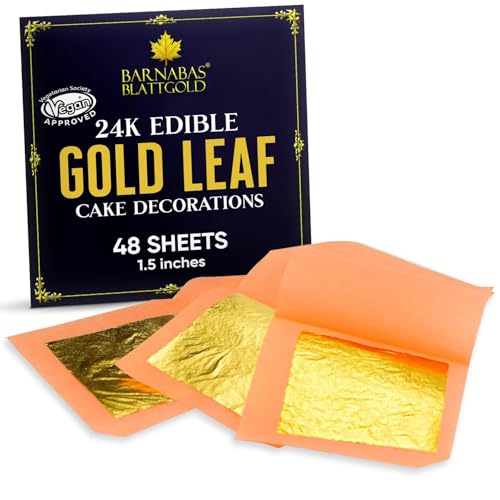 Barnabas Edible Gold Leaf 24K - Cake Decorations, Loose Gold Leaf Sheets for Cupcakes - 1.5 inches, Interleaf of 12