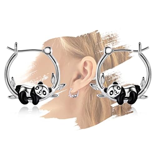 Panda Earrings for Girls - Sterling Silver Panda Hoop Earrings for Teens Hypoallergenic Cute Animal Earrings for Women for Sensitive Ears Huggie Hoop Earrings Gifts for New Years Birthday