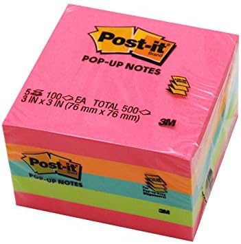 Post-it Pop-up Notes, 3" x 3", Assorted, 100 Sheets Per Pad, 5 Pads