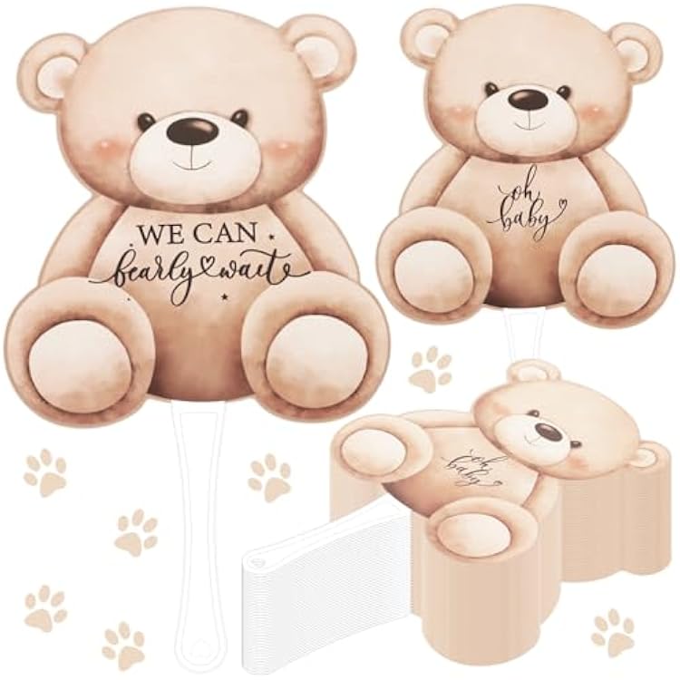 50 Pcs Bear Baby Shower Favors Fans for Guests We Can Bearly Wait Baby Shower Decorations Gender Reveal Games Prizes Bear Plastic Hand Fan Party Supplies for Souvenirs Return Gift Bags Stuffer