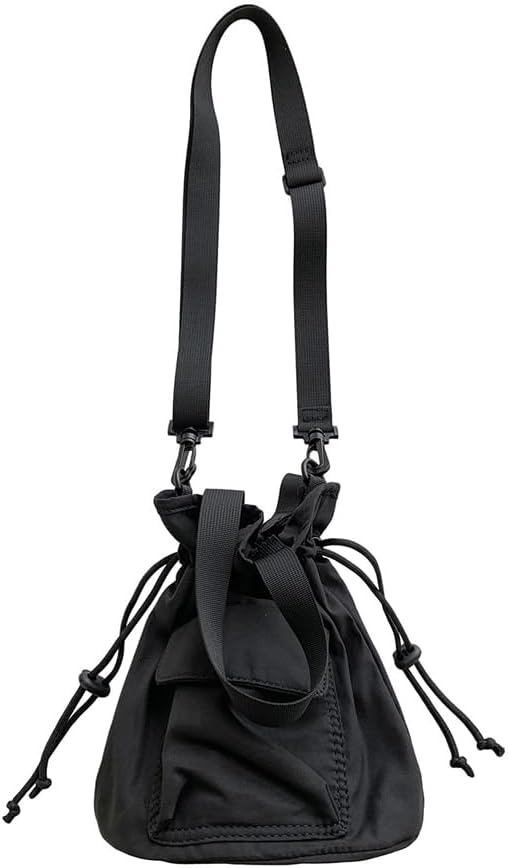 Drawstring Pleated Crossbody Bag-Lightweight Nylon Shoulder Tote for Women,Casual Slant Hanging Bag, Adjustable Strap,Ideal for