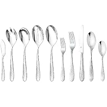 Hammered Silverware Set with Serving Utensils, 18/10 Stainless Steel Flatware for 8, Dishwasher Safe, Mirror Finish, Heavy-Duty, Built to Last (45-Piece Including a Serving Set, Fidenza Hammered)