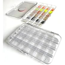 Mavrk Fly Fishing Pro Box 24, 24-Slot Fly Tying Hook and Bead Organizer, Strong Clear Plastic Storage Container for Crafts and Small Parts, Rounded Bottom Corners, Secure Closure Clasp Craft Storage.