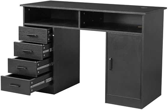 Home Office Computer Desk with Storage Drawer, Wooden PC Laptop Desk, Modern Simple Style Computer Workstation Study Writing Desk, Black