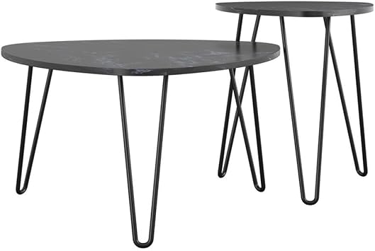 Novogratz Athena Nesting Tables, Black Faux Marble