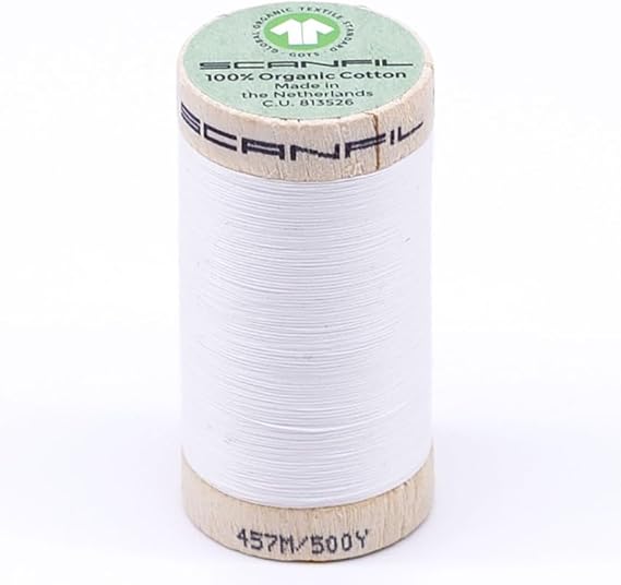 Organic Pima Cotton Thread, 50 wt, 500 yds GOTS Certified (Bright White)
