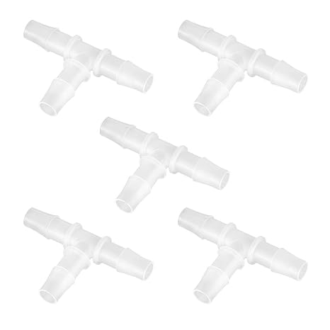 Quickun 1/4" Hose Barb T Shaped Tee Type 3 Way Equal Barbed Fitting Plastic Joint Splicer Mender Union Adapter for Air Line Tube Hose (Pack of 5)