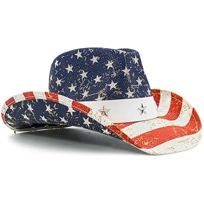 FLUFFY SENSE. American Flag Cowboy Cowgirl Hat Patriotic USA Western Hat 4th of July Party Parade Rodeo Cowgirl Outfit for Women, Blue Gold Shine