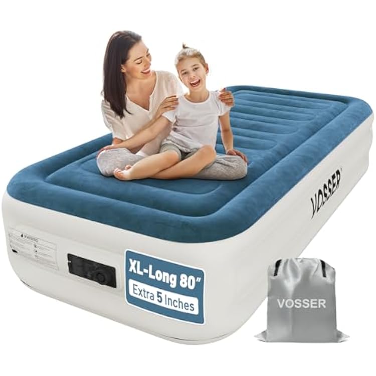 VOSSER Twin Air Mattress with Built-in Pump,Fast & Easy InflationDeflation Inflatable Mattress, Foldable Blow Up Mattress with Storage Bag, Inflatable Bed for Home, Camping & Guests