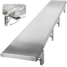 Concession Shelf Drop Down 12" x 48", Spliced Style Folding Concession Stand Shelf Commercial Grade Stainless Steel, Foldable Concession Shelves for Snack Bar, Food Cart, Movie Theater