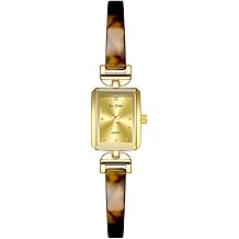 FANMIS Women's Vintage Rectangle Quartz Watch Elegant Golden Bracelet Watch with Tortoise Shell Resin Band, Fashion Waterproof Dress Wristwatch