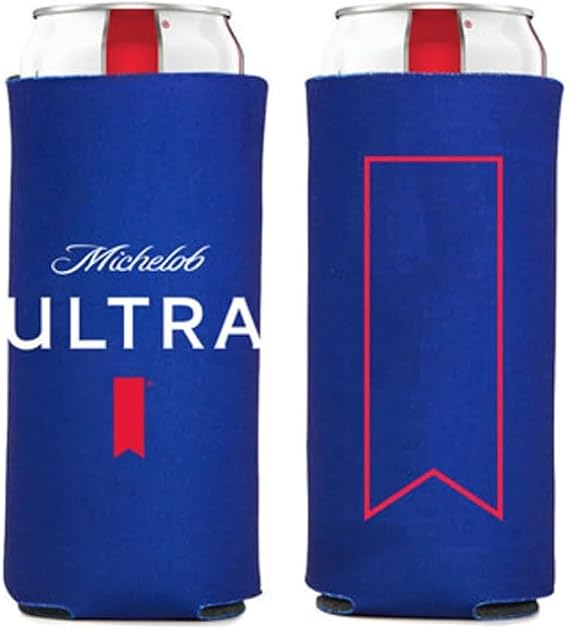Michelob Ultra Signature Red Ribbon Slim Can Cooler, 12 Oz, Foldable, Navy Blue, Set of 2