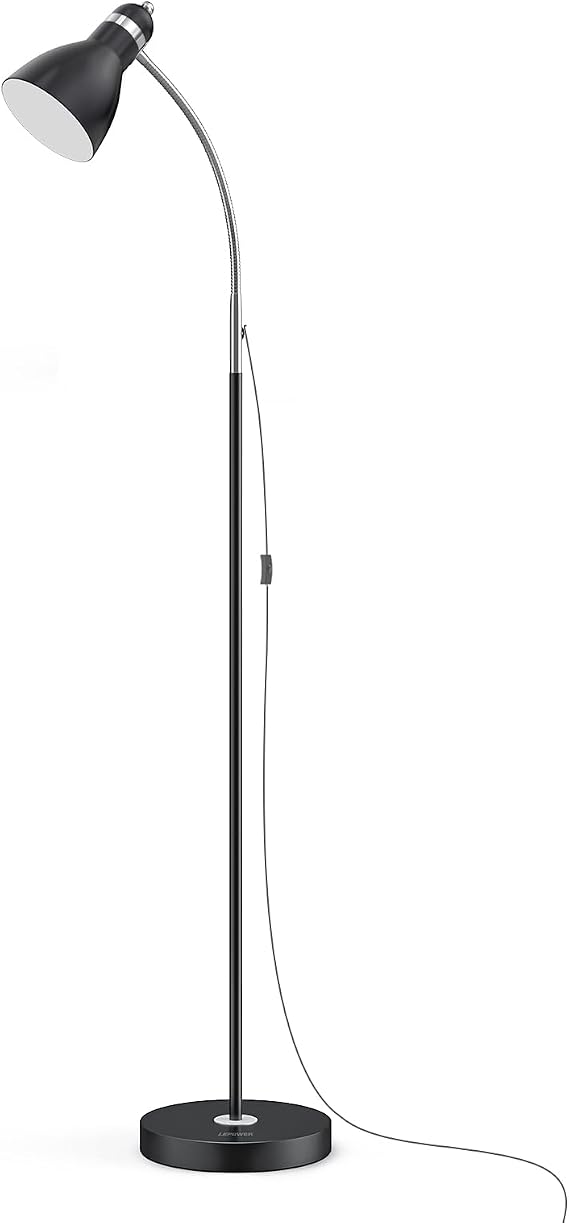LEPOWER Floor Lamp, Metal Standing Lamp with Adjustable Gooseneck for Dorm | Easy to Assemble, E26 Base, Sturdy Metal Base, Convenient Switch, Task Reading Pole Lights for Office & Bedroom, Living Room