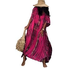 RanRui Kaftan Caftan Kaftans Women's Plus Size Caftans Stripe Print tie dye Vneck Kaftans Loose Soft Kaftan Dresses (A-Rose)