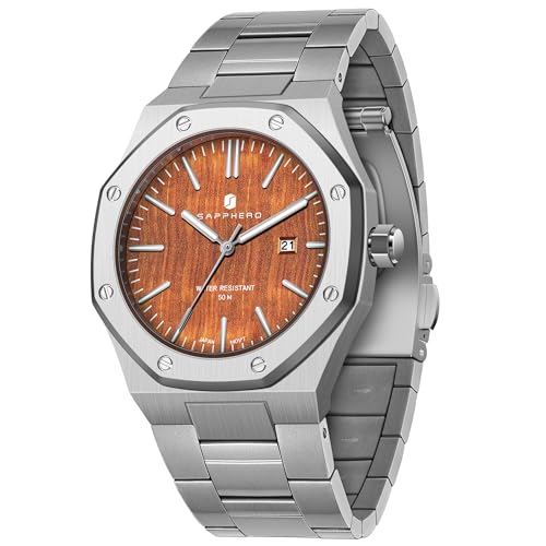 SAPPHERO Watches for Men Waterproof Mens Watch Stainless Steel Octagonal Date Quartz Fashion Clock Business Wristwatch Gift for Men Multiple Colors