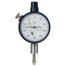 Mitutoyo 1411S Dial Indicator, #4-48 UNF Thread, 0.375" Stem Dia., Lug Back, White Dial, 0-50-0 Reading, 1.614" Dial Dia., 0-0.25" Range, 0.001" Graduation, +/-0.001" Accuracy