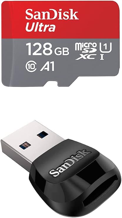 SanDisk 128GB Ultra microSDXC UHS-I Memory Card with Adapter Up to 140MB/s with SanDisk MobileMate USB 3.0 microSD Card Reader