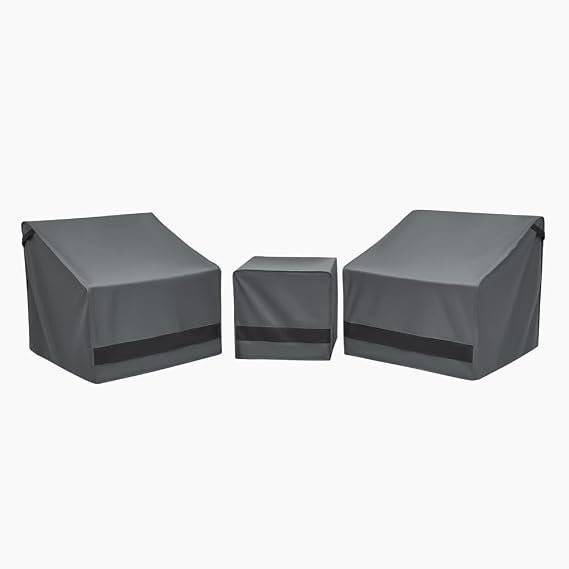 Loriano Patio Furniture Covers Set, 3 Piece Outdoor Furniture Cover Waterproof, 600D Heavy Duty Lawn Furniture Covers Set Grey