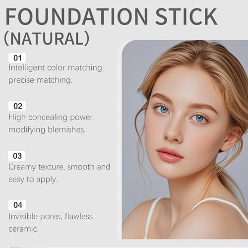 Blanc Cover Cream Stick - Korean Color Changing Foundation Stick V - Dual-Ended with Detachable Brush, Medium to Full Coverage Base Makeup, Portable for Daily Use Natural