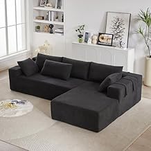 Yoglad 132" Modern L-Shape Sectional Upholstery Sofa, 6 Seat Freedom Combination Living Room Sofa, Comfy Deep Seat Floor Furniture with 6 Pillows for Living Room, Office (Chenille Black)