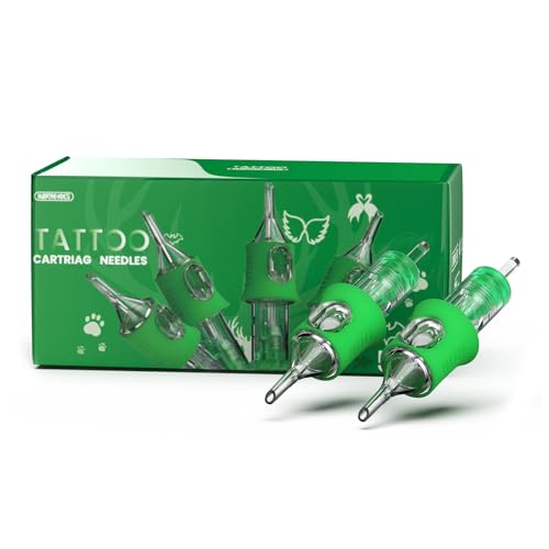 Wormhole Tattoo Needles Tattoo Cartridge Needles 50pcs Mixed Sizes 1003RL 1005RL 1007RL 1009RL 1011RL Disposable Tattoo Needle Cartridges with Finger Ledge Round Liner for Tattoo Machine Pen