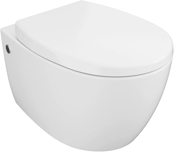 Aqua Bagno | Çerçevesiz asma klozet 51 cm, beyaz, klozet oturaklı tuvalet | Seramik derin yıkama, Duroplast klozet kapağı, duvar klozeti