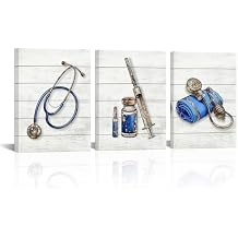 Biuteawal 3 Piece Nurse Wall Art Medical Picture Stethoscope Syringe Sphygmomanometer Posters Painting Prints for Office Clinic Hospital Decor Gifts for Nurse