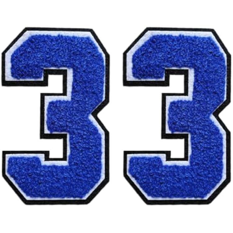 2PCS Iron on Number Patches 4-12 Chenille 0-9 Patches for Clothing Hoodie Bag Blue, Number-3