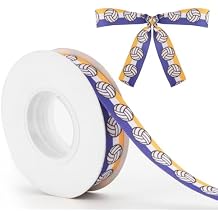 Volleyball Ribbon Navy Blue Yellow White 5/8 Inch 10 Yards Polyester Grosgrain Ribbon for Gift Wrapping, Crafts, Hair Bows, Sports, Parties