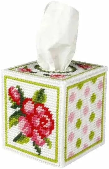 Wizardi Tissue Box Cover - Needlepoint (halfstitch) kit Rose 5101 Orchidea