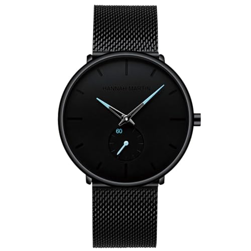 Men Watches Fashion Black Ultra Thin Waterproof Stainless Steel Quartz Wristwatch for Women Unisex Dress Watch