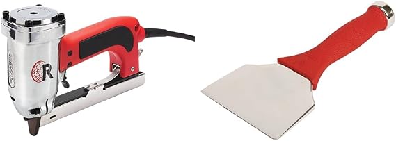 ROBERTS 10-600 3/16" Crown, 120V, 15-Amp, 20 Gauge Electric Stapler with Carrying Case, Red & Extra Wide Carpet Tucker and Stair Tool, Chrome-Plated Steel, 4-Inches