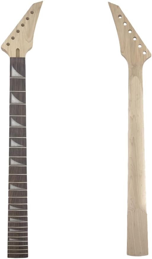 24 Fret Electric Guitar Replacement Neck, 25.5 Inch Scale Maple with Rosewood Fretboard Without Binding & Shark Fin Inlay, Locking Nut Bolt-On Heels Unfinished Guitar Parts (Left Inlay)