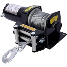 12V Electric ATV/UTV Winch, 2000lb Waterproof Off-Road Steel Cable Rescue Winch with Wired Remote and Roller Fairlead, Towing Trailer Winch with Mounting Plate and Hook for Car Boat Trucks Jeeps