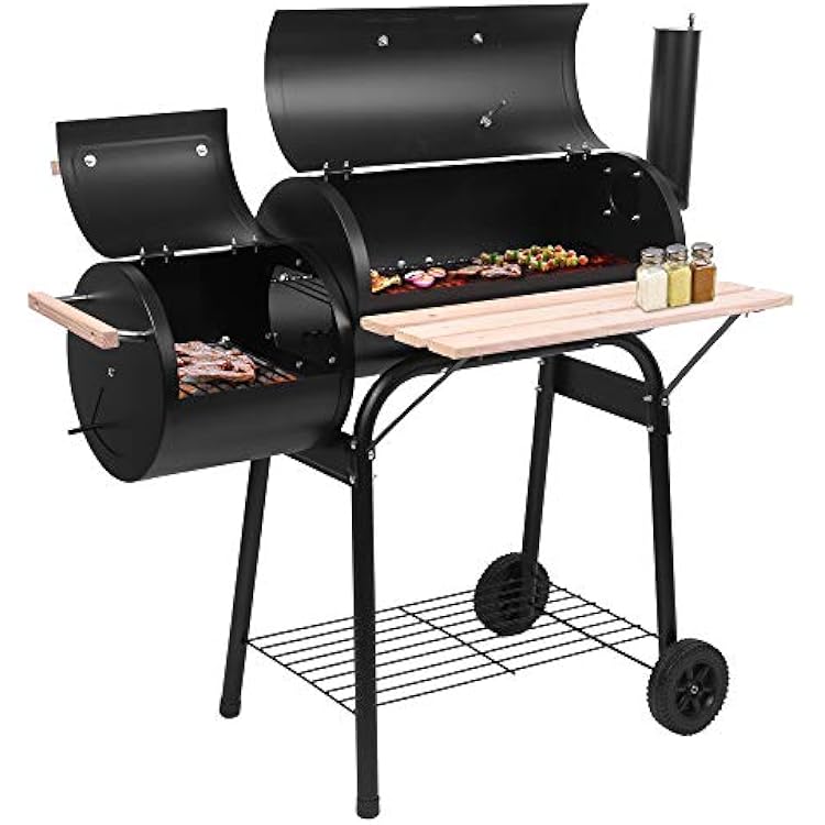 Outdoor BBQ BBQ Charcoal Grill and Offset Smoker,Outdoor Barbecue Grill Portable Camping Grill with Wheels for Backyard Camping Picnics,Black