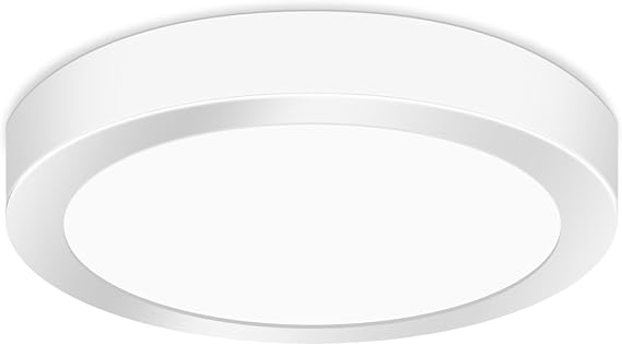 YELANGU Round LED Ceiling Light 18W 6500K Cool White 8.54in | Ultra-flat plastic panel, CRI80+, flicker-free, easy fit, ideal for hallway, kitchen, bathroom and low rooms [Energy Class E]