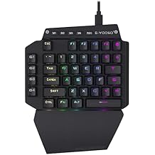 K-700 One Handed Mechanical Gaming Keyboard, RGB Led Backlit, Blue Switches - Clicky, 41 Macro Keys, Detachable Wrist Rest and Type C Cable, Hot Swappable 44 Key
