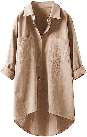 Generic Down Long Blouses Casual Shirts Tops Womens Button Sleeve Womens Blouse Thermal Shirts Women