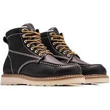 SUREWAY 6 in Mens Soft/Steel Toe Work Boots for Men-Full Grain Leather,GoodyearWelt,Non-Slip EH Safety Industial Construction Wedge Moc Toe Work Boots/Shoes