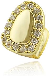 2PC 18K Gold Plated with Diamond Round Single Grillz Cap for Your Teeth Grillz Men Women Hip Hop Jewelry Gift