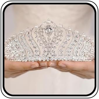 JWICOS Silver Pearl Crown for Women Queen Crown and Tiara for Women Crystal Rhinestone Princess Tiaras Crowns Wedding Hair Accessories for Bride Birthday Party Prom