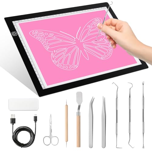 Dorhui A4 Light Pad for Weeding Vinyl, LED Copy Board Light Tracing Box Ultra-Thin Adjustable USB Power for Vinyl Weeding Tools, Silhouettes, Cameos, HTV